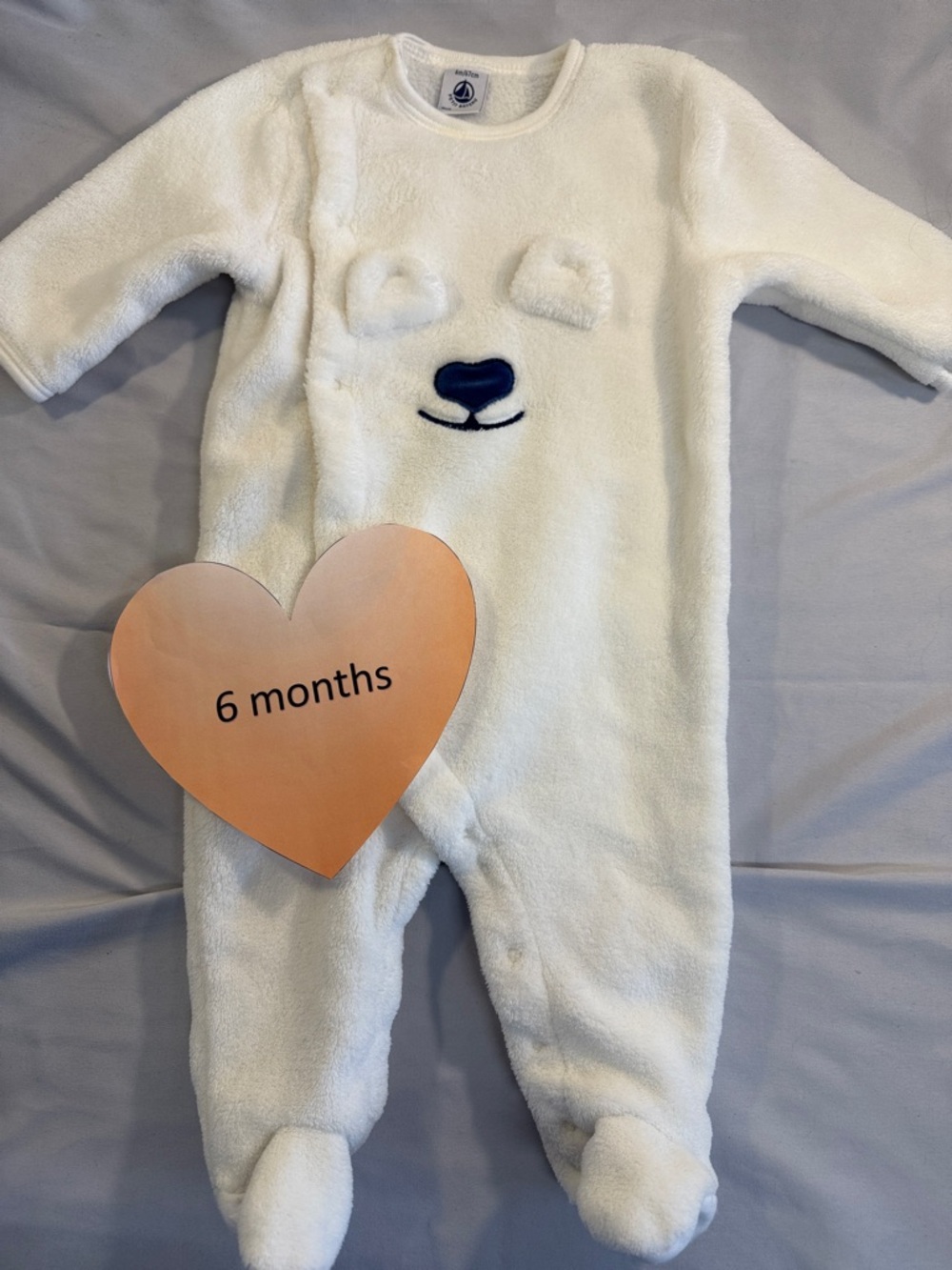 Petit Bateau - Cream Plush Fleece Baby Onesie Bunting Bag Romper